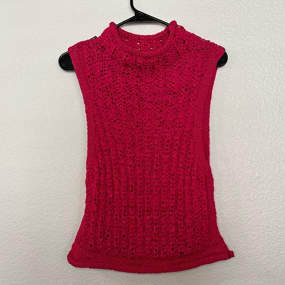 Anthropologie Moth Fuchsia Pink Cabled Knit Shell Sleeveless Sweater Tank Size M - Picture 3 of 8